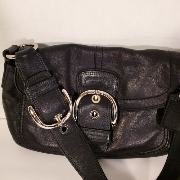 Coach Black Leather Shoulder Bag Pockets! - Picture 2 of 7